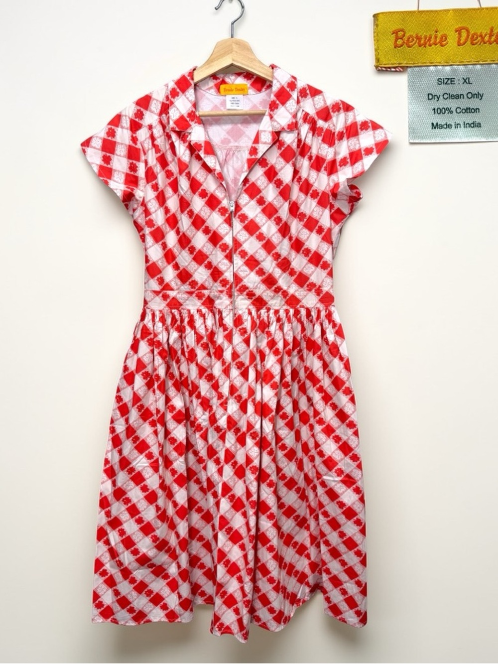 Bernie Dexter Kelli Fit-&-Flare Dress in Red and White Picnic Print Sz XL